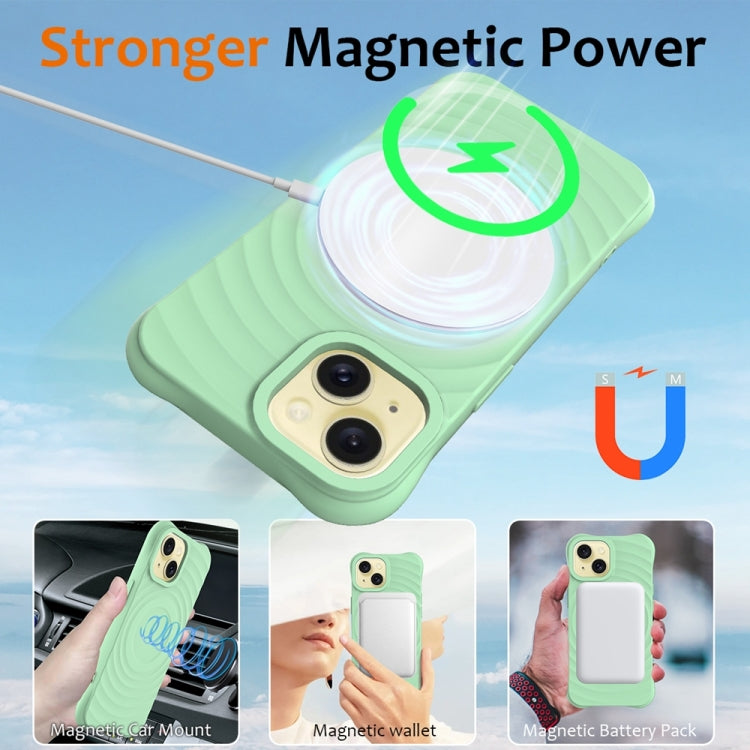 For iPhone 15 Plus Wave Texture MagSafe Magnetic Liquid Silicone Phone Case(Green) - iPhone 15 Plus Cases by buy2fix | Online Shopping UK | buy2fix