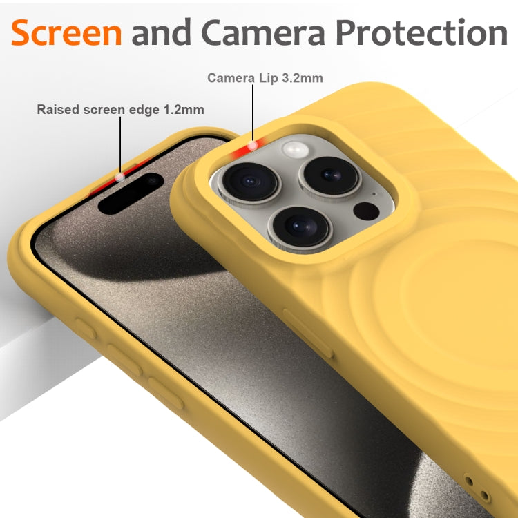 For iPhone 16 Pro Max Wave Texture MagSafe Magnetic Liquid Silicone Phone Case(Yellow) - iPhone 16 Pro Max Cases by buy2fix | Online Shopping UK | buy2fix