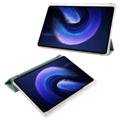 For iPad Pro 13 2024 3-fold Clear TPU Smart Leather Tablet Case with Pen Slot(Dark Green) - iPad Pro 13 2024 Cases by buy2fix | Online Shopping UK | buy2fix