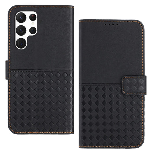 For Samsung Galaxy S24 Ultra 5G Woven Embossed RFID Blocking Leather Phone Case(Black) - Galaxy S24 Ultra 5G Cases by buy2fix | Online Shopping UK | buy2fix