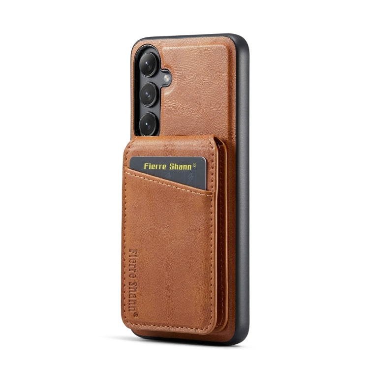 For Samsung Galaxy S24+ 5G Fierre Shann Oil Wax Cow Leather Magnetic Card Holder Phone Case(Brown) - Galaxy S24+ 5G Cases by FIERRE SHANN | Online Shopping UK | buy2fix