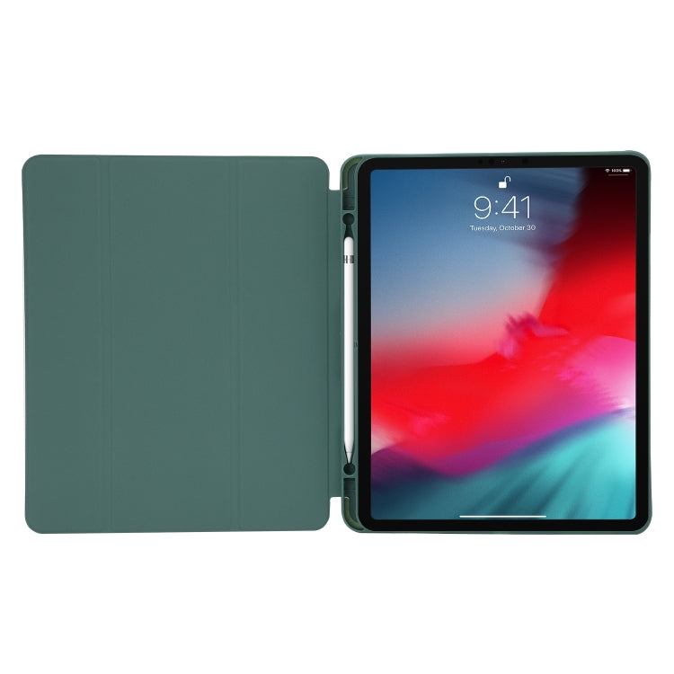 For iPad Pro 11 2024 Skin Feel Tri-fold Leather Tablet Case with Pen Slot(Dark Green) - iPad Pro 11 2024 Cases by buy2fix | Online Shopping UK | buy2fix