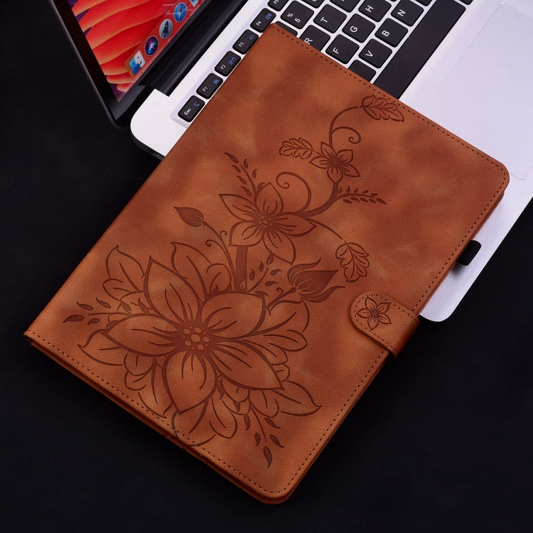 For iPad Pro 11 2024 Lily Embossed Leather Smart Tablet Case(Brown) - iPad Pro 11 2024 Cases by buy2fix | Online Shopping UK | buy2fix