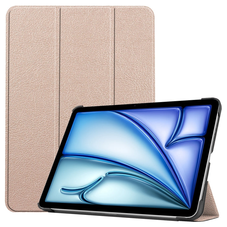 For iPad Air 11 2024 Custer Pure Color 3-Fold Holder Smart Leather Tablet Case(Gold) - iPad Air 11 2024 Cases by buy2fix | Online Shopping UK | buy2fix