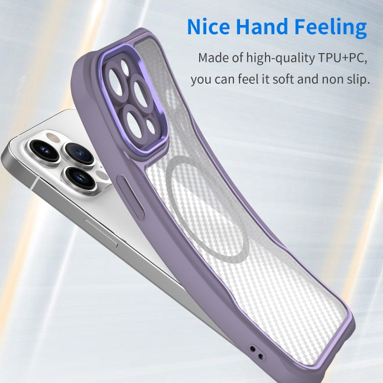 For iPhone 14 Pro Carbon Fiber Texture MagSafe Translucent Phone Case(Purple) - iPhone 14 Pro Cases by buy2fix | Online Shopping UK | buy2fix