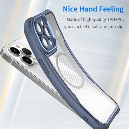 For iPhone 12 Carbon Fiber Texture MagSafe Translucent Phone Case(Blue) - iPhone 12 / 12 Pro Cases by buy2fix | Online Shopping UK | buy2fix