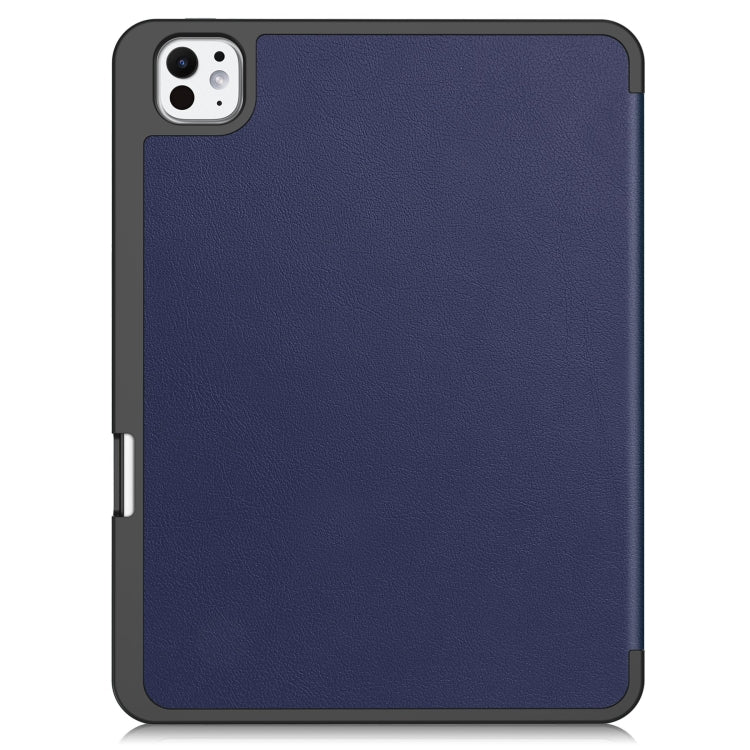 For iPad Pro 11 2024 Custer TPU Pure Color 3-Fold Holder Smart Leather Tablet Case with Pen Tray(Dark Blue) - iPad Pro 11 2024 Cases by buy2fix | Online Shopping UK | buy2fix