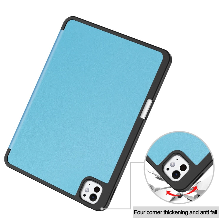 For iPad Pro 11 2024 Custer TPU Pure Color 3-Fold Holder Smart Leather Tablet Case with Pen Tray(Sky Blue) - iPad Pro 11 2024 Cases by buy2fix | Online Shopping UK | buy2fix