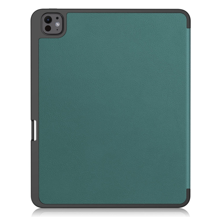 For iPad Pro 13 2024 Custer TPU Pure Color 3-Fold Holder Smart Leather Tablet Case with Pen Tray(Dark Green) - iPad Pro 13 2024 Cases by buy2fix | Online Shopping UK | buy2fix