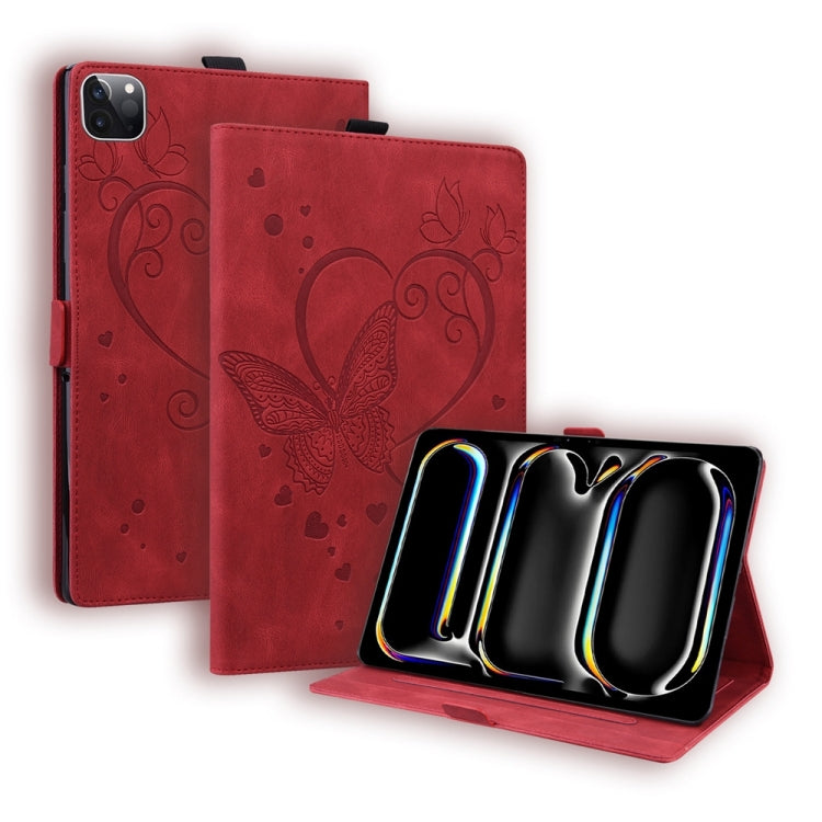 For iPad Pro 11 2024 Love Butterfly Embossed Leather Tablet Case(Red) - iPad Pro 11 2024 Cases by buy2fix | Online Shopping UK | buy2fix