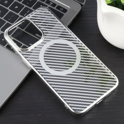 For iPhone 14 Pro Max 6D Plated Carbon Fiber Clear Magsafe PC Phone Case(Starlight Silver) - iPhone 14 Pro Max Cases by buy2fix | Online Shopping UK | buy2fix