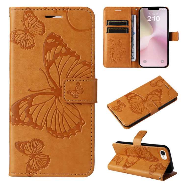 For iPhone SE 2024 3D Butterfly Embossed Pattern Flip Leather Phone Case(Yellow) - More iPhone Cases by buy2fix | Online Shopping UK | buy2fix