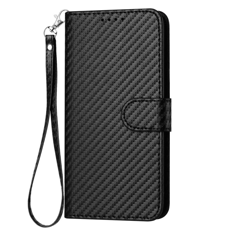 For OnePlus 12 YX0070 Carbon Fiber Buckle Leather Phone Case with Lanyard(Black) - OnePlus Cases by buy2fix | Online Shopping UK | buy2fix