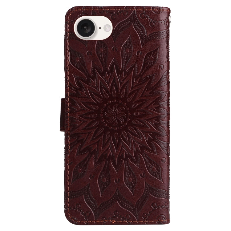 For iPhone SE 2024 Embossed Sunflower Pattern Flip Leather Phone Case(Brown) - More iPhone Cases by buy2fix | Online Shopping UK | buy2fix