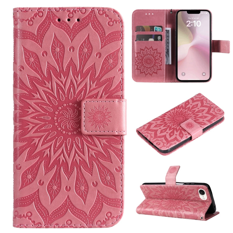 For iPhone SE 2024 Embossed Sunflower Pattern Flip Leather Phone Case(Pink) - More iPhone Cases by buy2fix | Online Shopping UK | buy2fix