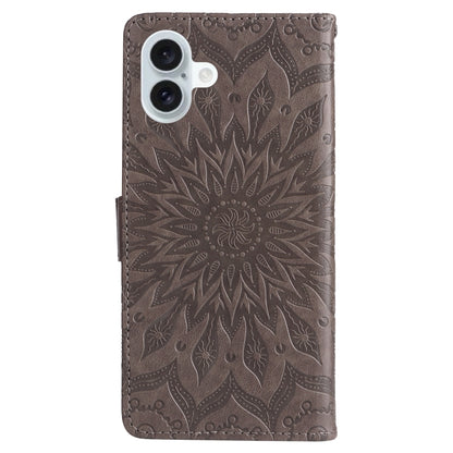 For iPhone 16 Plus Embossed Sunflower Pattern Flip Leather Phone Case(Grey) - iPhone 16 Plus Cases by buy2fix | Online Shopping UK | buy2fix