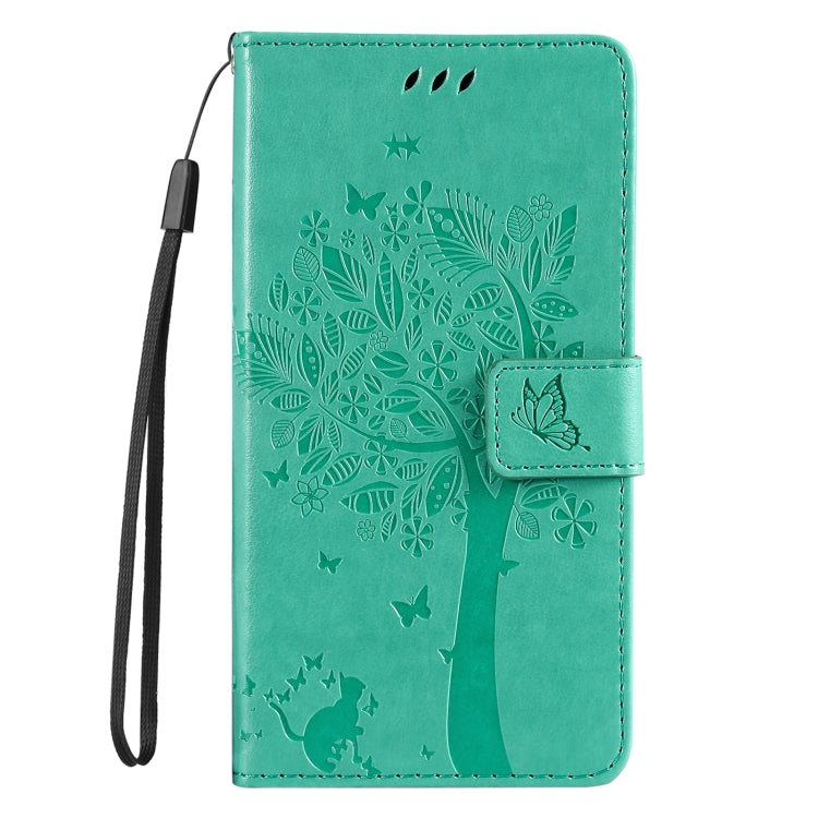 For iPhone SE 2024 Tree & Cat Embossed Pattern Flip Leather Phone Case(Green) - More iPhone Cases by buy2fix | Online Shopping UK | buy2fix