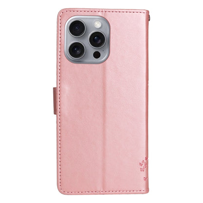 For iPhone 16 Pro Max Tree & Cat Embossed Pattern Flip Leather Phone Case(Rose Gold) - iPhone 16 Pro Max Cases by buy2fix | Online Shopping UK | buy2fix