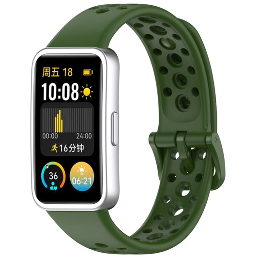 For Huawei Band 9 / 9 NFC / 8 / 8 NFC Round Hole Nail Button Silicone Watch Band(Dark Green) - Watch Bands by buy2fix | Online Shopping UK | buy2fix