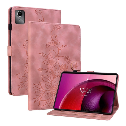 For Lenovo Tab M11/Xiaoxin Pad 11 2024 Lily Embossed Leather Tablet Case(Pink) - Lenovo by buy2fix | Online Shopping UK | buy2fix