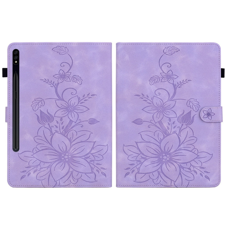 For Samsung Galaxy Tab S7 FE/S8+/S7+ Lily Embossed Leather Tablet Case(Purple) - Tab S7+ T970 / T976B by buy2fix | Online Shopping UK | buy2fix