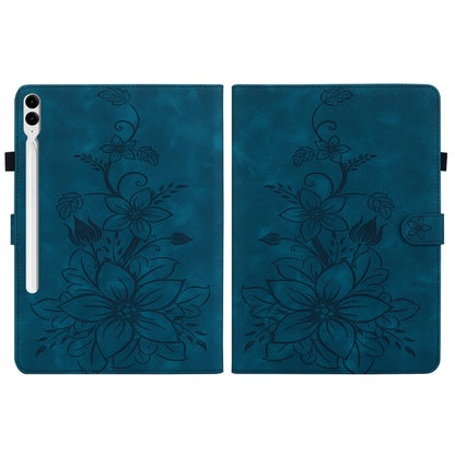 For Samsung Galaxy Tab S9+ / S9 FE+ Lily Embossed Leather Tablet Case(Dark Blue) - Galaxy Tab S9+ Cases by buy2fix | Online Shopping UK | buy2fix