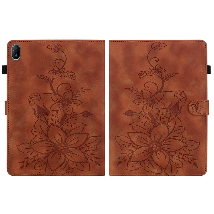 For Huawei MatePad SE 11 2024 Lily Embossed Leather Tablet Case(Brown) - Huawei by buy2fix | Online Shopping UK | buy2fix