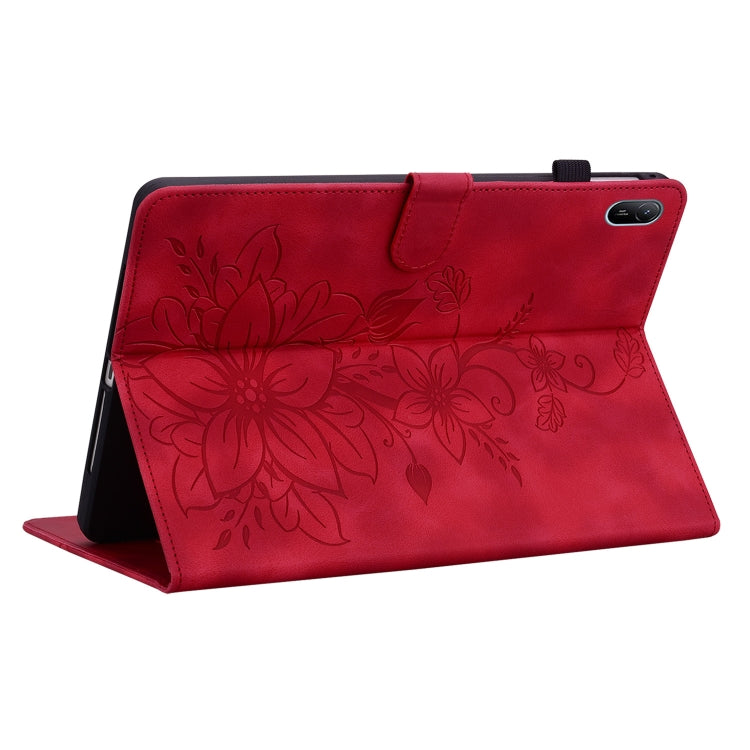 For Huawei MatePad SE 11 2024 Lily Embossed Leather Tablet Case(Red) - Huawei by buy2fix | Online Shopping UK | buy2fix