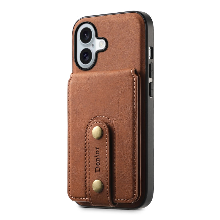 For iPhone 16 Plus Denior D14 NK Retro Pattern MagSafe Magnetic Card Holder Leather Phone Case(Brown) - iPhone 16 Plus Cases by Denior | Online Shopping UK | buy2fix