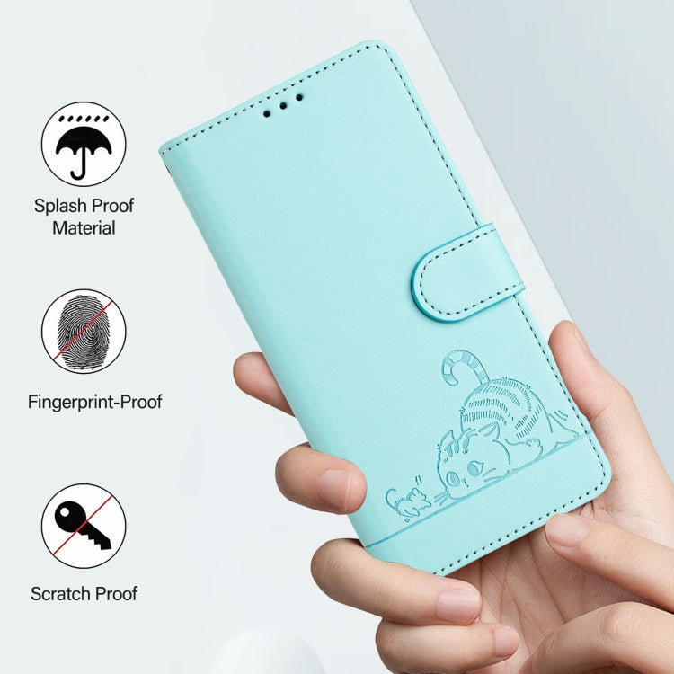 For OnePlus Nord CE4 5G Cat Rat Embossed Pattern RFID Leather Phone Case with Lanyard(Mint Green) - OnePlus Cases by buy2fix | Online Shopping UK | buy2fix