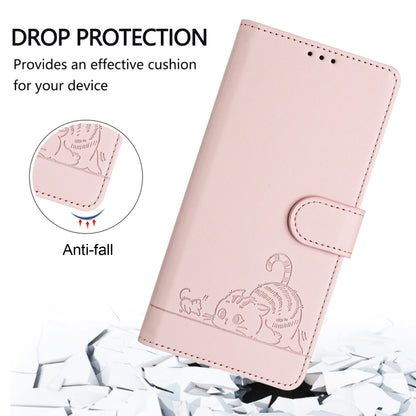 For OnePlus 12 5G Global Cat Rat Embossed Pattern RFID Leather Phone Case with Lanyard(Pink) - OnePlus Cases by buy2fix | Online Shopping UK | buy2fix