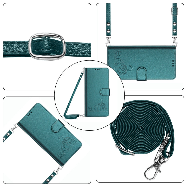 For OnePlus Nord N30 Cat Rat Embossed Pattern RFID Leather Phone Case with Lanyard(Peacock Green) - OnePlus Cases by buy2fix | Online Shopping UK | buy2fix