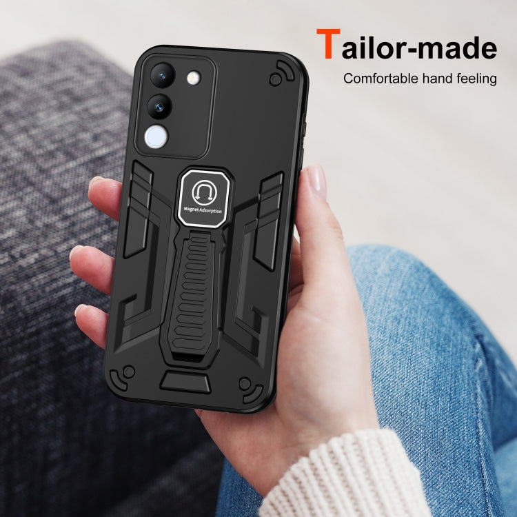 For vivo V29e 5G Shockproof Holder Phone Case(Black) - vivo Cases by buy2fix | Online Shopping UK | buy2fix