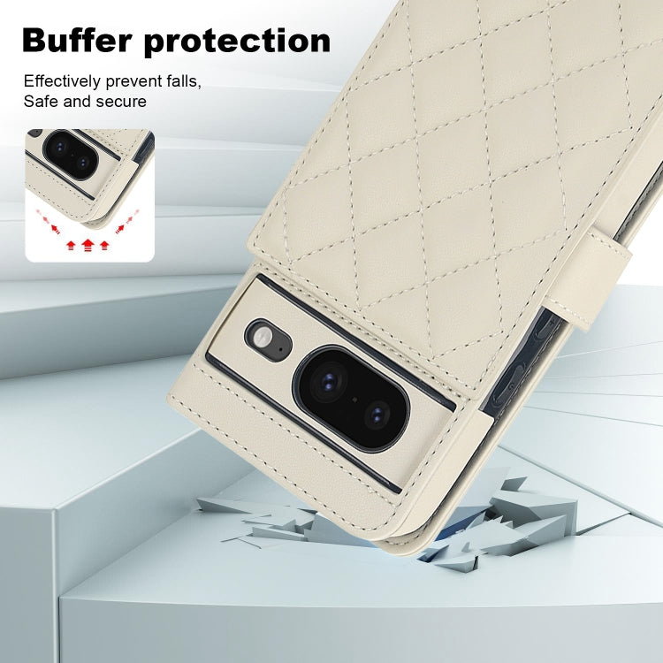 For Google Pixel 8a Crossbody Multifunction Rhombic Leather Phone Case(White) - Google Cases by buy2fix | Online Shopping UK | buy2fix