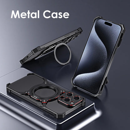 For iPhone 14 Pro Max Mechanical Arm Borderless MagSafe Holder Metal Phone Case(Black Silver) - iPhone 14 Pro Max Cases by buy2fix | Online Shopping UK | buy2fix