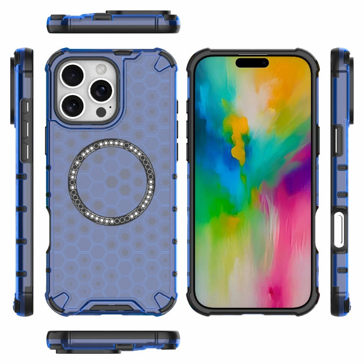 For iPhone 16 Pro Max Honeycomb Magnetic Ring Shockproof Phone Case(Blue) - iPhone 16 Pro Max Cases by buy2fix | Online Shopping UK | buy2fix