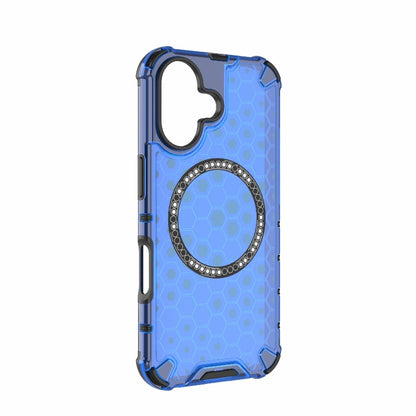 For iPhone 16 Honeycomb Magnetic Ring Shockproof Phone Case(Blue) - iPhone 16 Cases by buy2fix | Online Shopping UK | buy2fix