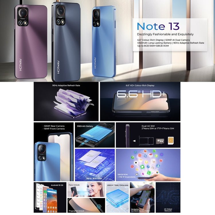 HOTWAV Note 13, 4GB+128GB, Side Fingerprint Identification, 6.6 inch Android 13 T606 Octa Core up to 1.6GHz, Network: 4G, NFC, OTG(Violet) - Other by HOTWAV | Online Shopping UK | buy2fix