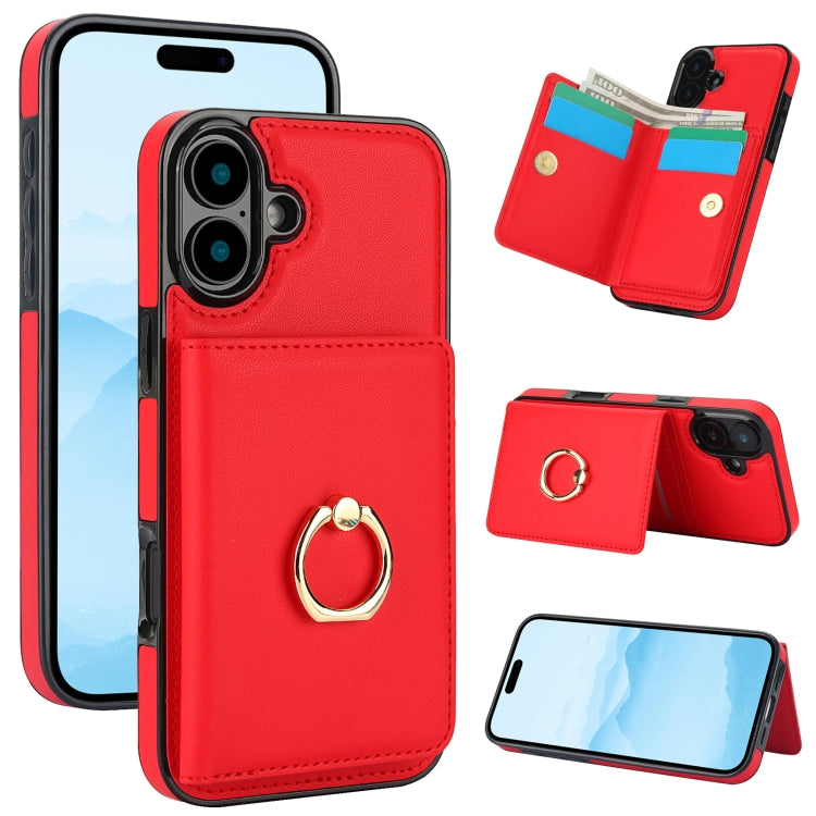 For iPhone 16 Plus RFID Anti-theft Card Ring Holder Phone Case(Red) - iPhone 16 Plus Cases by buy2fix | Online Shopping UK | buy2fix