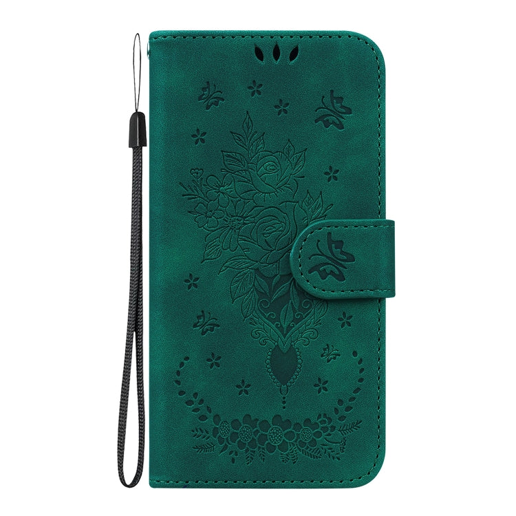 For iPhone 16 Pro Max Butterfly Rose Embossed Leather Phone Case(Green) - iPhone 16 Pro Max Cases by buy2fix | Online Shopping UK | buy2fix