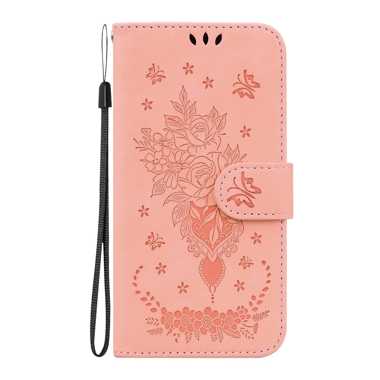 For iPhone 16 Butterfly Rose Embossed Leather Phone Case(Pink) - iPhone 16 Cases by buy2fix | Online Shopping UK | buy2fix