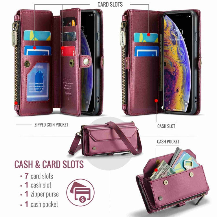 For iPhone XS Max CaseMe C36 Card Slots Zipper Wallet RFID Anti-theft Leather Phone Case(Wine Red) - More iPhone Cases by CaseMe | Online Shopping UK | buy2fix