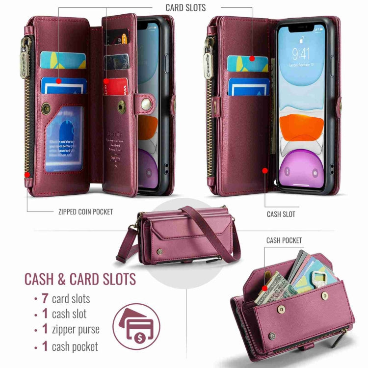 For iPhone 11 CaseMe C36 Card Slots Zipper Wallet RFID Anti-theft Leather Phone Case(Wine Red) - iPhone 11 Cases by CaseMe | Online Shopping UK | buy2fix