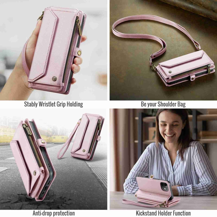 For iPhone 12 CaseMe C36 Card Slots Zipper Wallet RFID Anti-theft Leather Phone Case(Pink) - iPhone 12 / 12 Pro Cases by CaseMe | Online Shopping UK | buy2fix