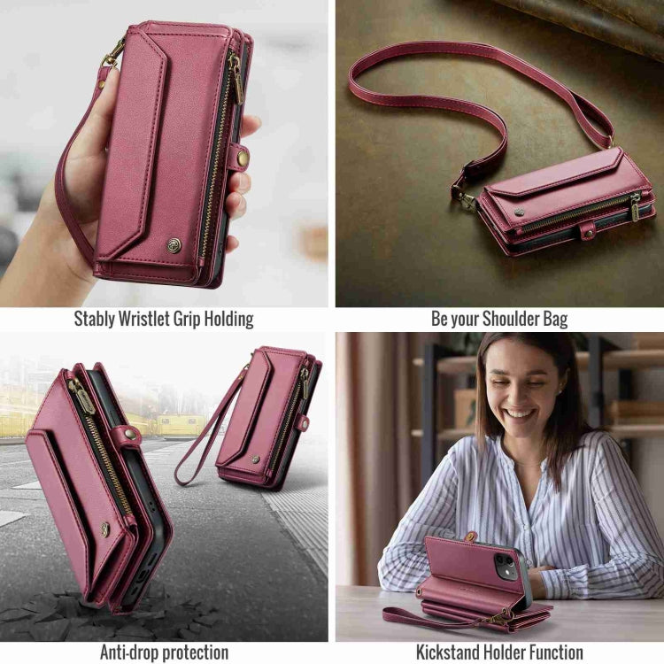 For iPhone 12 mini CaseMe C36 Card Slots Zipper Wallet RFID Anti-theft Leather Phone Case(Wine Red) - iPhone 12 mini Cases by CaseMe | Online Shopping UK | buy2fix