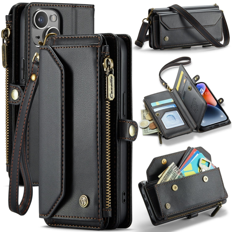 For iPhone 14 Plus CaseMe C36 Card Slots Zipper Wallet RFID Anti-theft Leather Phone Case(Black) - iPhone 14 Plus Cases by CaseMe | Online Shopping UK | buy2fix