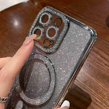 For iPhone 16 Diamond Gradient Glitter Plated MagSafe Phone Case(Black) - iPhone 16 Cases by buy2fix | Online Shopping UK | buy2fix