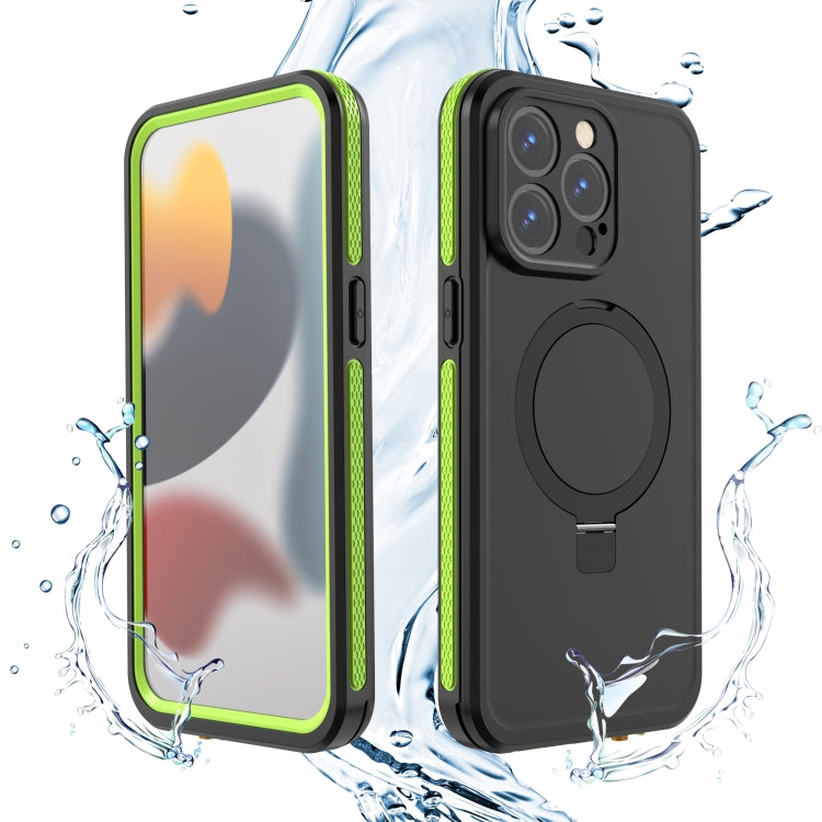 For iPhone 15 Pro Max RedPepper IP68 Waterproof MagSafe Magnetic Holder Phone Case(Yellow Green) - iPhone 15 Pro Max Cases by RedPepper | Online Shopping UK | buy2fix