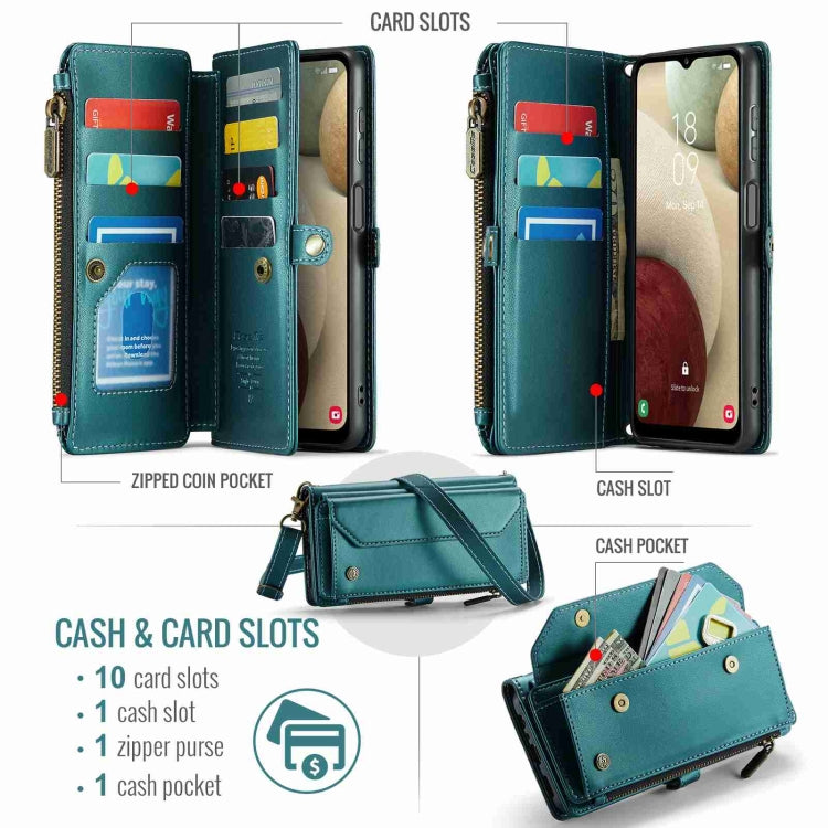 For Samsung Galaxy A12 5G CaseMe C36 Card Slots Zipper Wallet RFID Anti-theft Leather Phone Case(Blue-green) - Galaxy Phone Cases by CaseMe | Online Shopping UK | buy2fix