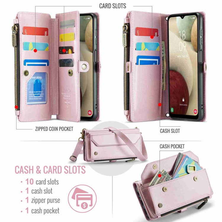 For Samsung Galaxy A12 5G CaseMe C36 Card Slots Zipper Wallet RFID Anti-theft Leather Phone Case(Pink) - Galaxy Phone Cases by CaseMe | Online Shopping UK | buy2fix